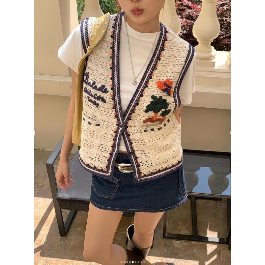 เสื้อกั๊กเย็บปักถักร้อย ทรงห่วงฮอลโลว์สวยงาม สำหรับฤดูร้อน 2025 แบบใหม่ UQ61