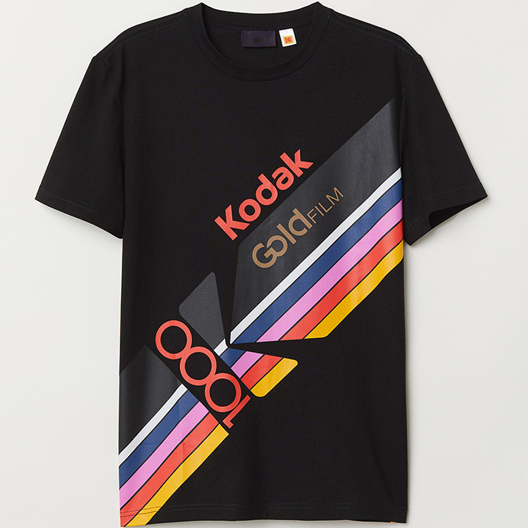 H & M Summer HM KODAK KODAK Joint Black เสื้อยืดแขนสั้นพิมพ์ลาย