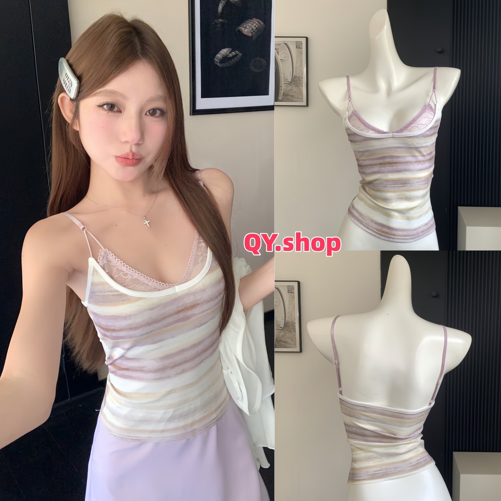 QY.shop เสื้อยืดคอกลม เซ็กซี่ เสื้อสายเดี่ยว สีพาสเทล มินิมอลสไตล์ มีฟองน้ำในตัว ทรงรัดรูปยืดพอดี "FY895"