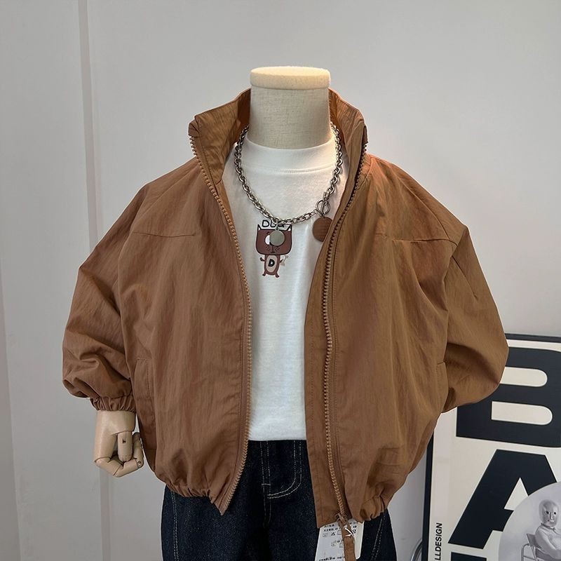 เสื้อผ้าเด็กเสื้อแจ็คเก็ตเด็กชาย 2025 ฤดูใบไม้ร่วงใหม่สไตล์ Street สวมใส่เด็ก Stand-Up Collar แจ็คเก็ตสไตล์ญี่ปุ่นหลวมเด็ก Top