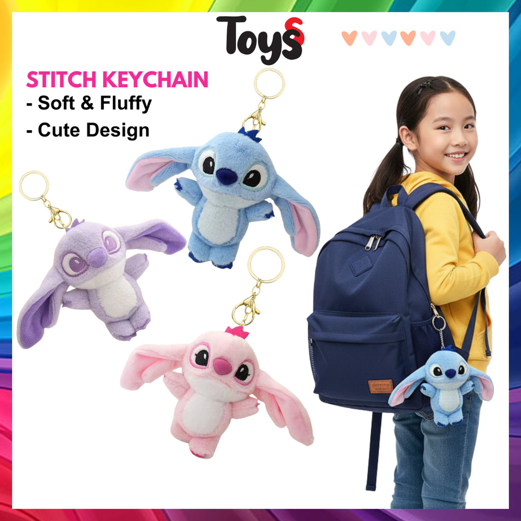 ของเล่นพวงกุญแจ Stitch Lilo Stitch พวงกุญแจ Stich พวงกุญแจน่ารัก Stitch สีชมพู Item Stitch พวงกุญแจ 