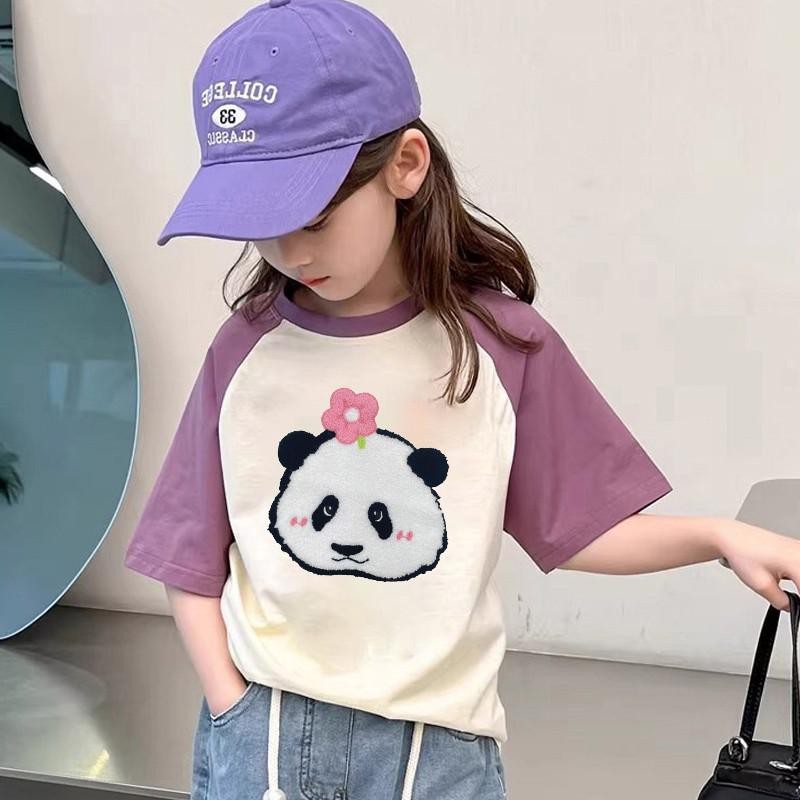 เกาหลี เด็กชายผู้หญิง เสื้อยืดผ้าคอตตอน 100% NJX0309 ลายทาง ตัวอักษร หลวม ลายสกรีน ฤดูร้อน สะกดสี เส