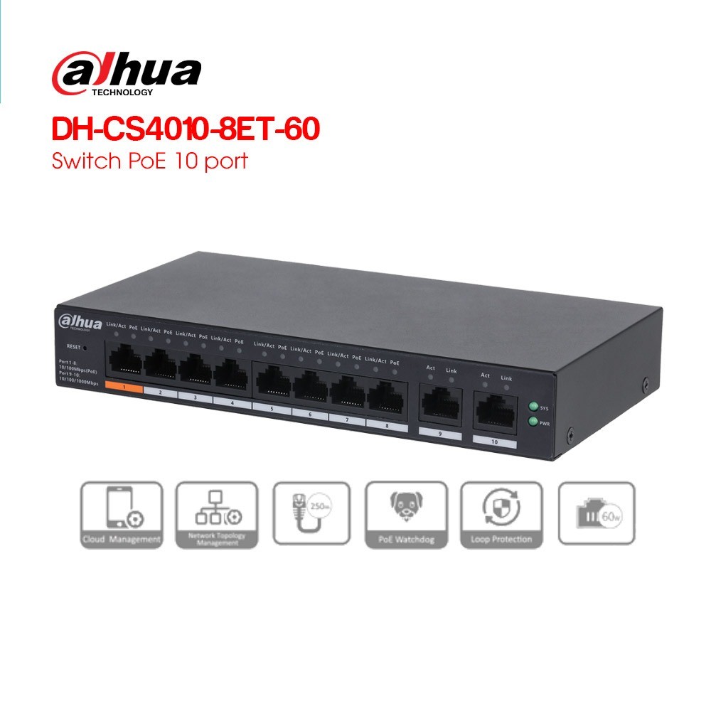 ของแท้ Dahua DH-CS 4010-8ET-60 8-port / 4006-4ET2GT-36 สวิตช์จ่ายไฟ POE 4 พอร์ต