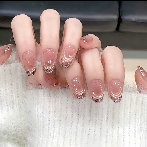 เล็บปลอม เล็บปลอมสำเร็จรูปยาว เล็บปลอม pvc [Streamer] Handmade Wear Nails High-End Light Luxury Temp