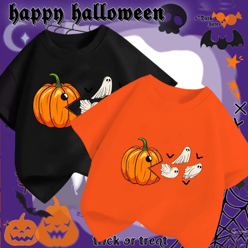 (จัดส่งตลอด 24 ชั่วโมง) Halloween เสื้อทีชฮาโลวีน เด็กๆ ยาวแขนสั้น สำหรับชายหญิง Happy Halloween #H6