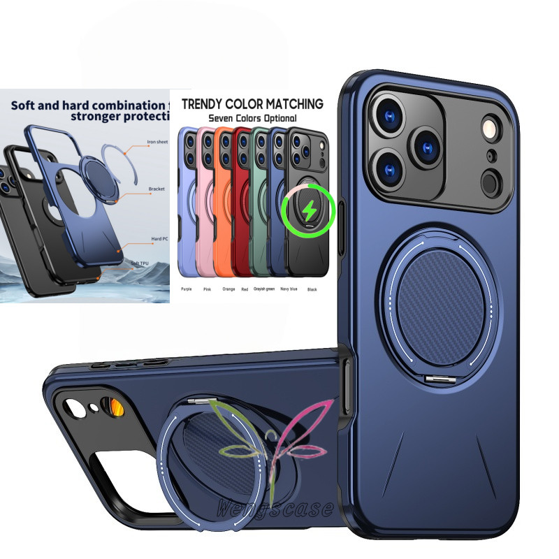 Magnetic Rotable Ring Matte Casing Case สําหรับ IPhone 17 16E 16 15 14 13 12 Pro Max Plus Stand เคสกันกระแทก
