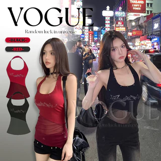 Vogue🌟พร้อมส่ง🌟 เสื้อกล้าม เสริมฟองน่ำในตัว ดีเทลซีทรูเก๋ๆ ติดดาวน่ารัก ผ้านุ่มนิ่ม (FY8803)