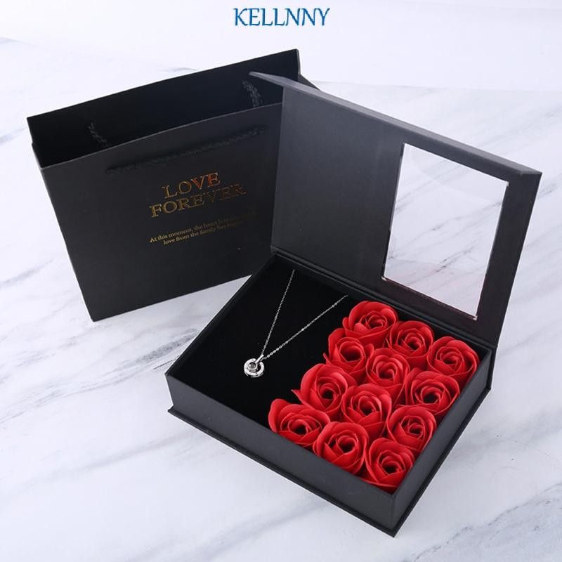 Kellnny กล่องเครื่องประดับดอกไม้ Rose Flower Christmas Present Pounch สําหรับผู้หญิงวันเกิด