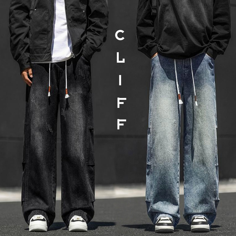 CLIFF กางเกงยีนส์ขากว้างรุ่นใหม่ ฤดูร้อนใส่ได้ ทรงลำลองสไตล์ยอดนิยม สำหรับทุกเพศ