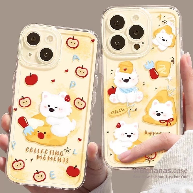 เข้ากันได้กับ iPhone 16 15 14 13 12 11 Pro Max X Xr Xs Max 7 8 Plus SE2020 เคสโทรศัพท์การ์ตูนผลไม้ลูกสุนัขนุ่มปกหลัง