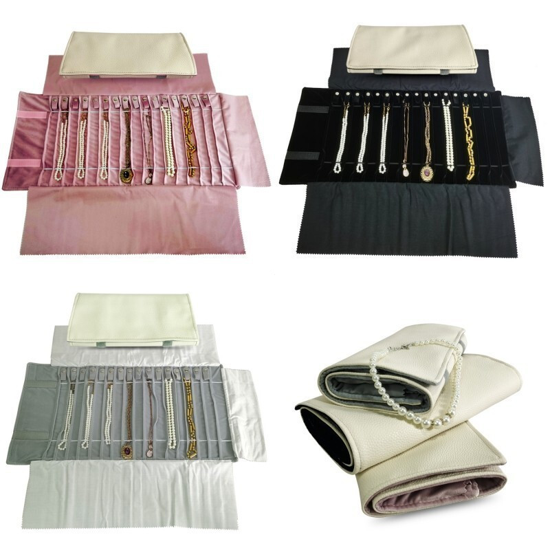 เครื่องประดับสร้อยคอจัดเก็บม้วนกระเป๋าจี้สร้อยข้อมือโซ่จัดเก็บม้วนกระเป๋าหนัง ปู่ กํามะหยี่ชั้นภายใน