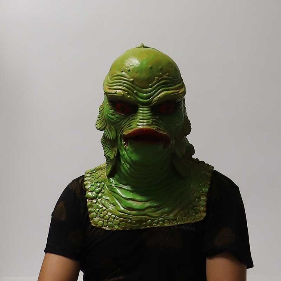 Latex Mermaid Monster Man Headgear ภาพยนตร์ Black Lake Monster Latex Mask Masquerade น้ําสัตว์หัวปลา