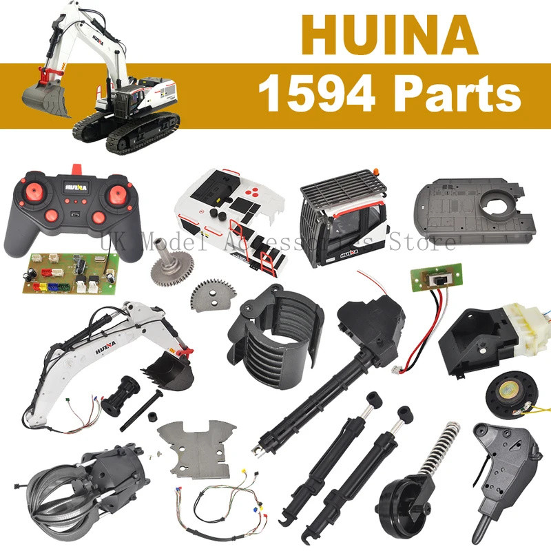 HUINA 1594 594 Excavator Gearbox/ Boom/ Upper cover/ Radio Receiver/ Push Rod/ Rotary/ Bucket Quick 