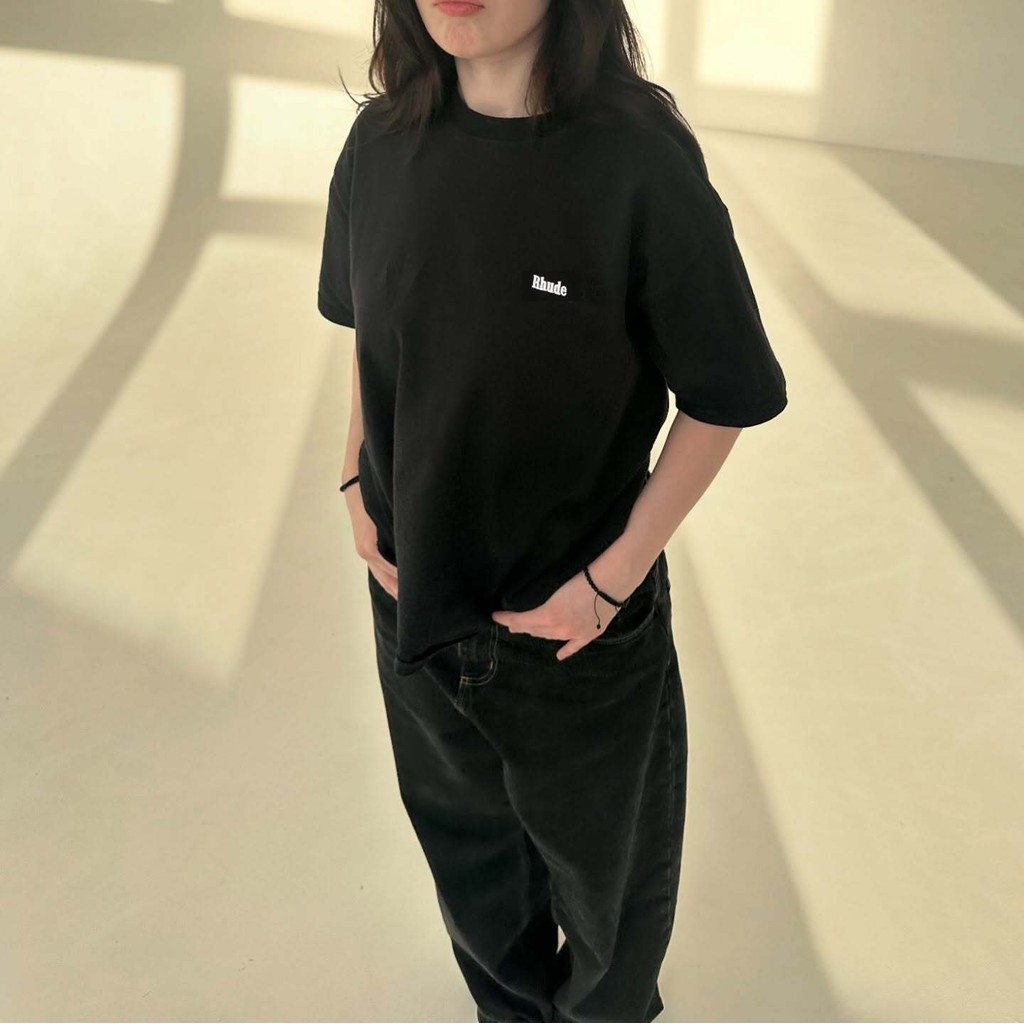 PCXC RHUDE Classic Letter Embroidery High Street Loose Summer Versatile Trendy Couple Short Sleeve T