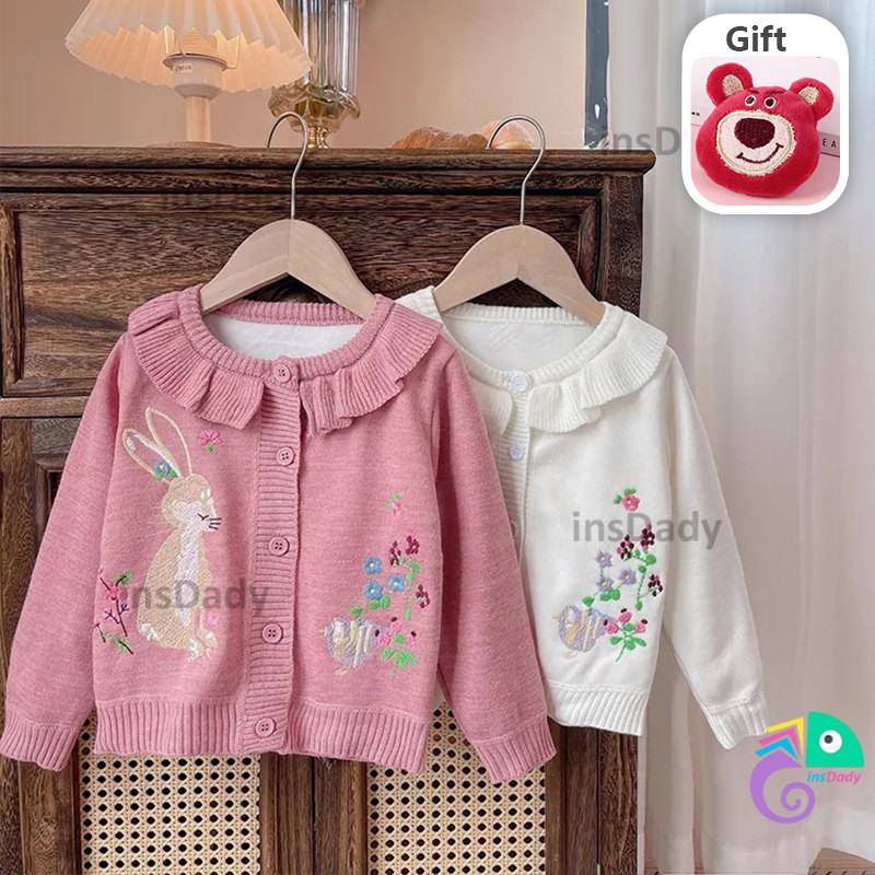เสื้อไหมพรมถักเด็กคาร์ดิแกนเด็กหญิงกระต่าย