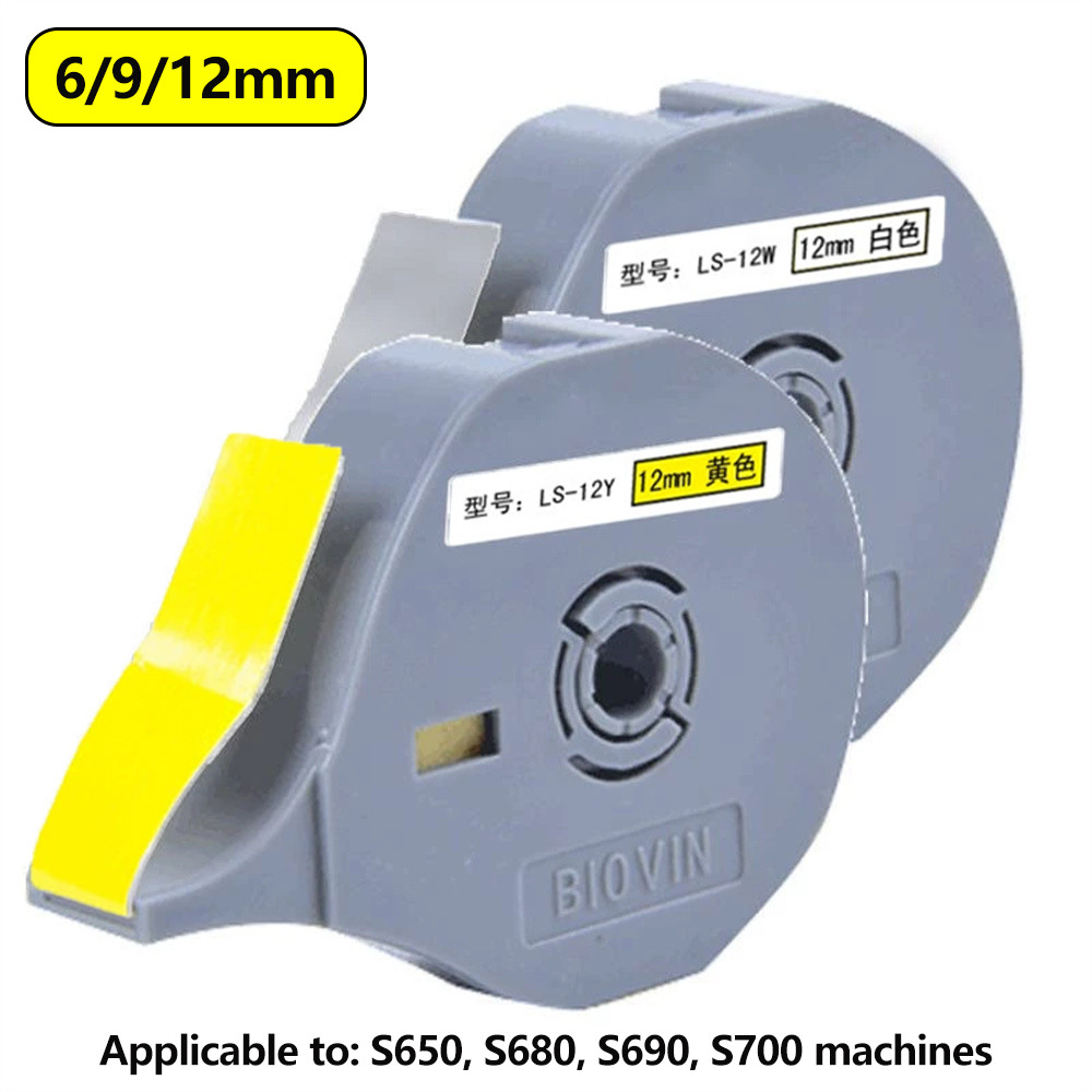 BIOVIN ป้ายเทป Cassette หมึกริบบิ้น LS-06 W/Y สีขาวสีเหลือง 6/9/12 มม.สติกเกอร์สําหรับ S650 S700E S7