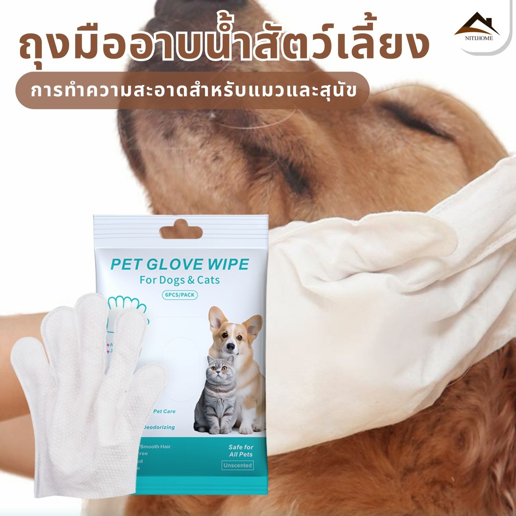 ถุงมืออาบน้ําสัตว์เลี้ยง ถุงมือทําความสะอาด อาบน้ําสัตว์เลี้ยง แบบพกพา ดับกลิ่น 6 ชิ้น ถุงมืออาบน้ําแมว ถุงมืออาบน้ํา