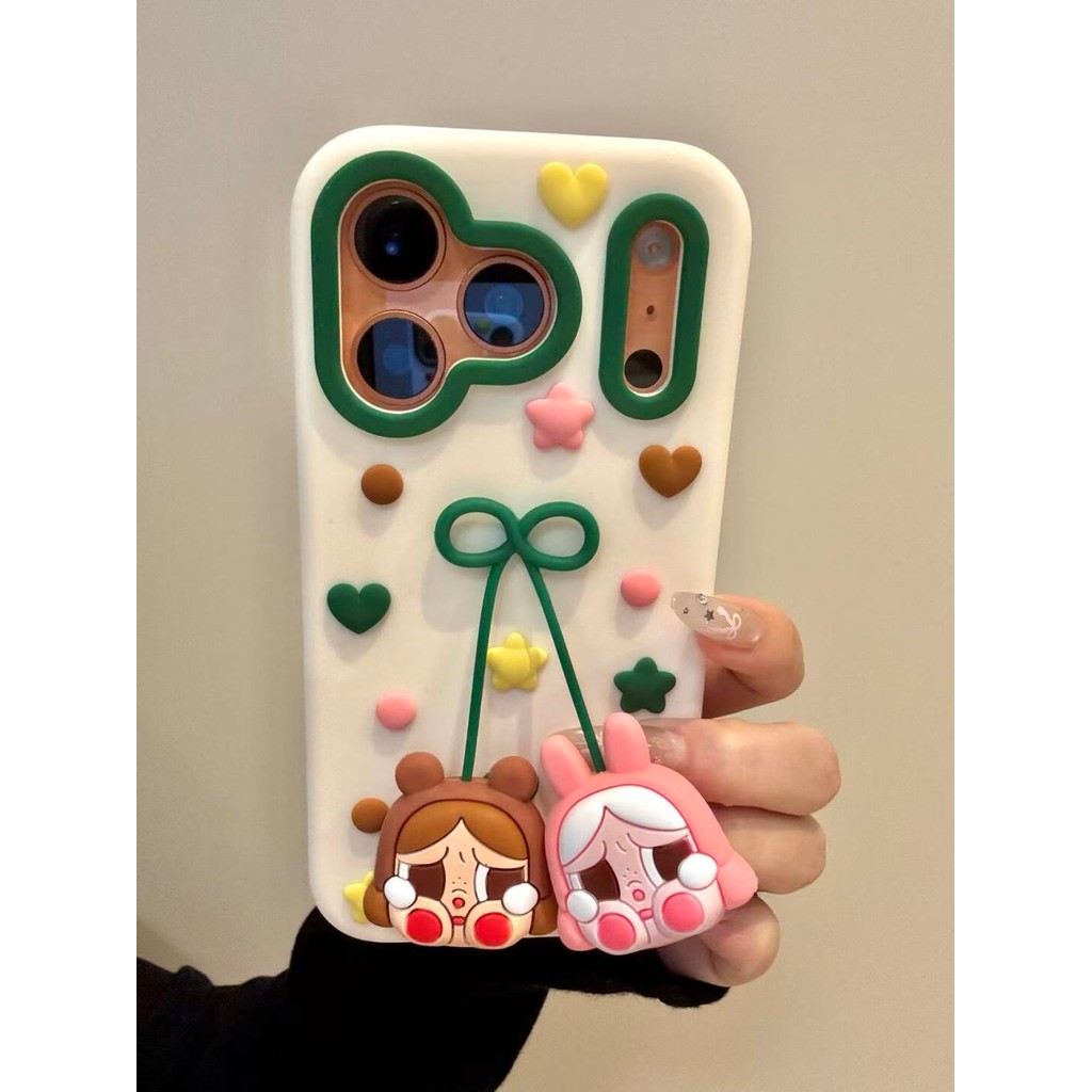 นิ่มซิลิโคนการ์ตูน อิน โบว์จี้กระต่ายหมีเด็กเหมาะสําหรับ ไอโฟน17โปรแม็กซ์ เหมาะสําหรับ16โปรแม็กซ์ เคสโทรศัพท์เหมาะสําหรับ13