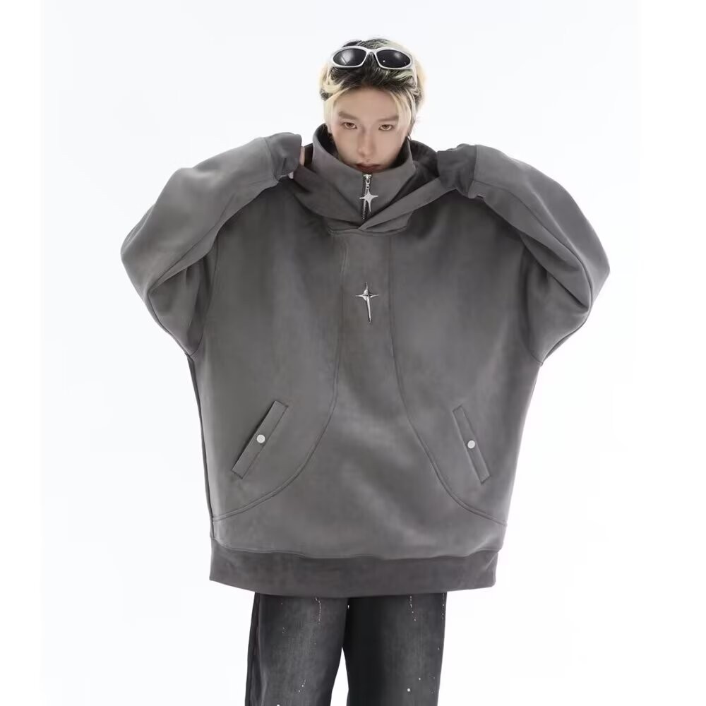 COD 20252024 Men's Sweatshirt Suede Design Niche Fleece Regular Pullover Trendy Hooded Loose Casual 