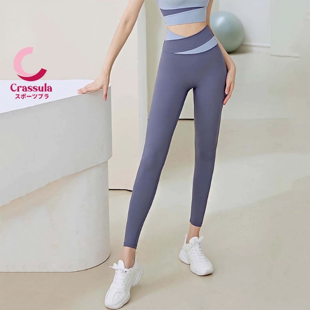 Crassula&Panda กางเกงโยคะ Yoga Legging ดีไซน์ลายพาดเอว ผ้ายืดหยุ่น สวมใส่สบาย