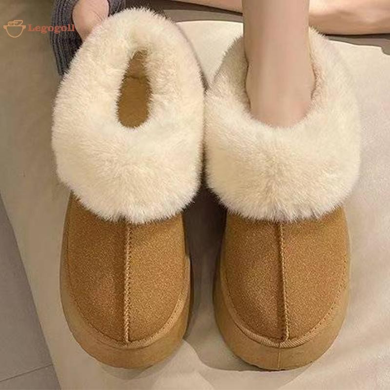 บูทหิมะปิดปลายเท้าแบบหนานุ่ม velvet มีพื้นเสริมความสูงสำหรับผู้หญิง