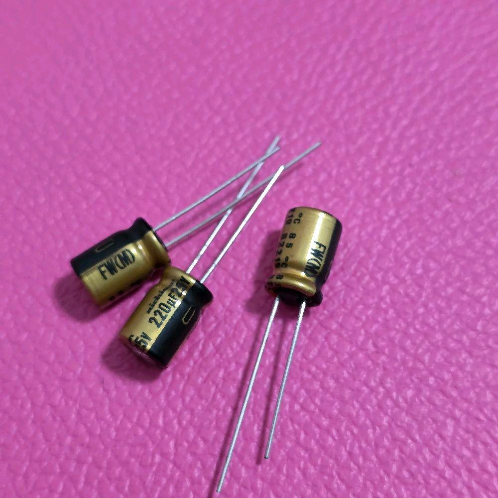 ราคาต่อ 3 ชิ้น อะไหร่โมแอมป์จิ๋ว C สีทอง FW Nichicon 25v220uF คาปาซิเตอร์เกรดออดิโอ้ สำหรับโม NTA600