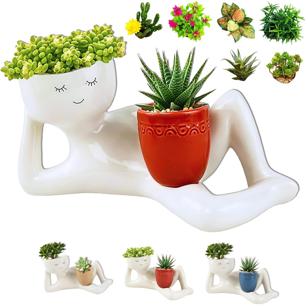 2025 ใหม่ 3D ตลก Lazy Guy Planter หม้อเรซิ่น Succulent เรซิ่นในร่มน่ารักตัวอักษร Simily Face Miniatu