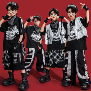 ชุดเต้นรำ Hip-Hop สีเงิน สำหรับเด็กอายุ 3-17 ปี พร้อมเสื้อกั…