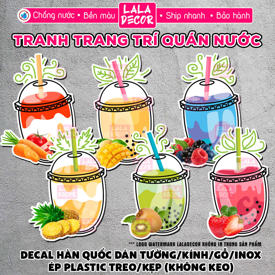 กันน้ําน้ําผลไม้ Smoothie Cup สติ๊กเกอร์ติดผนัง Decal Pre-gated Juice Smoothie Cup, Shop Decorative 