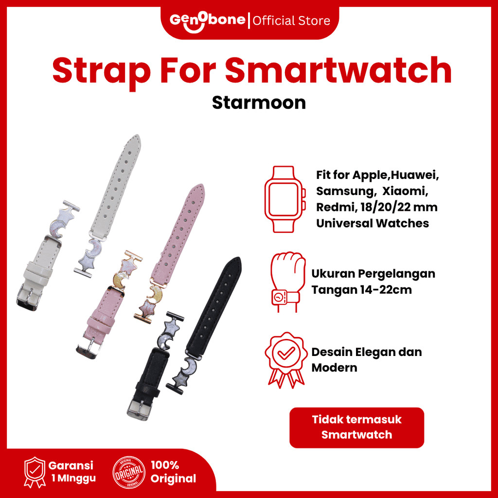 GenObone สําหรับ Smartwatch-Starmoon สายหนังสําหรับ Apple Xiaomi Huawei Samsung Redmi 18/20/22 มม.Un