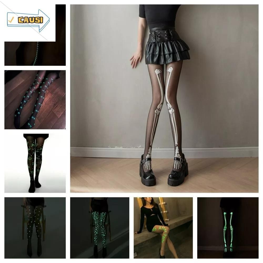 CAUSI Luminous Stockings, Mesh Cool Luminous Pantyhose, Club Reflective Glowing Fishnet Stockings