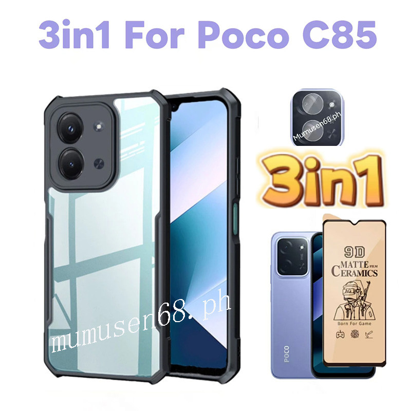 3in1 Xiaomi Poco C85 เคสโทรศัพท์กันกระแทกสําหรับ Poco C75 C71 C61 C65 ฟิล์มความเป็นส่วนตัวและฟิล์มเล