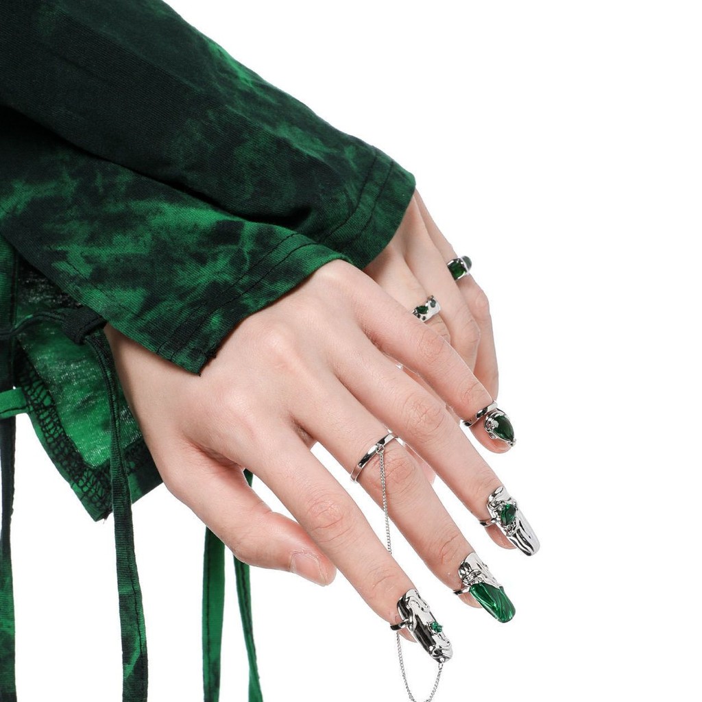 Green Nail Ring Finger Guard Armor Cover Temperament Whitening Snake Court Girl Rush~20251004