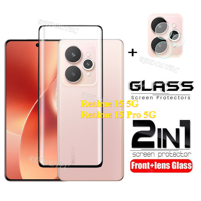 Realme 15 15Pro 2in1 ป้องกันหน้าจอ + เลนส์ป้องกันคลุมทั้งหมด Realme 15 Pro ฟิล์มกระจกนิรภัยป้องกันพร้อมกล้อง Flim ป้องกัน