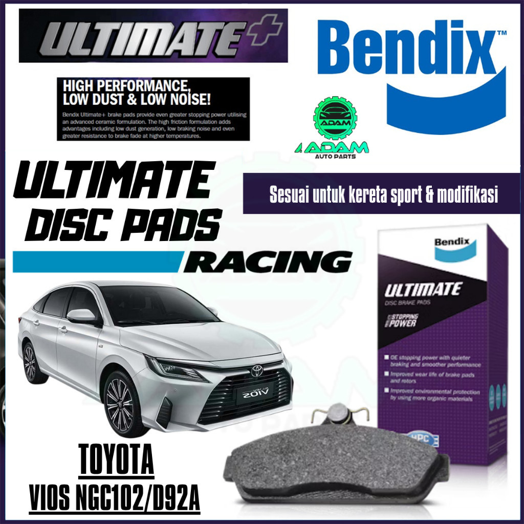 Bendix Ultimate ผ้าเบรคหน้าหลัง Vios AC100 / NGC102 2022 DB1830 ULT DB2529 ULT