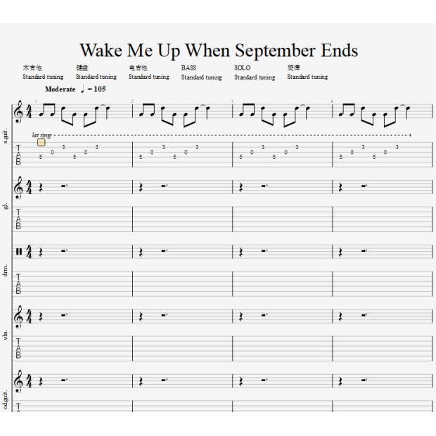 Green Sun Score Wake Me Up Sticker กันยายน Ends Band Score Guitar Score bass Score Drum Score