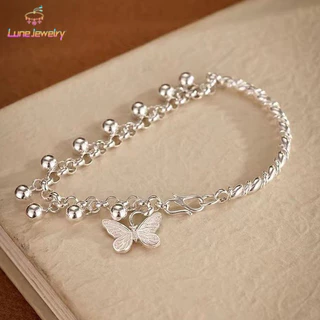 COD💖สร้อยข้อมือกระดิ่งผีเสื้อสีเงิน สไตล์เกาหลี แสงหรูหรา เครื่องประดับแฟชั่น เพื่อผู้หญิง ปรับขนาดได้-Lune
