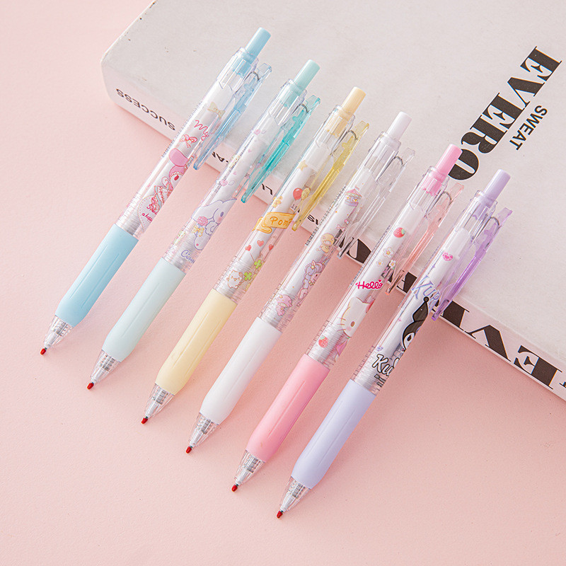[พร้อมส่ง] ปากกาเจลแบบกด หมีกสีดำ ด้ามใสลายการ์ตูนพาสเทล ปากกาหมึกเจลเขียนลื่นพร้อมยางจับนุ่มมือ