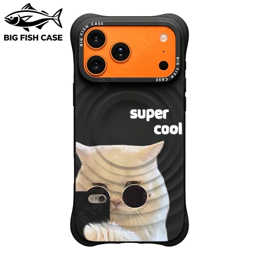 เคสไอโฟน ซิลิโคนสีดำ แม่เหล็ก ลายแมวแว่นกันแดด super cool มุมหนา กันกระแทก สำหรับ iPhone 17 16 15 14 13 12 11 Pro Max Pl