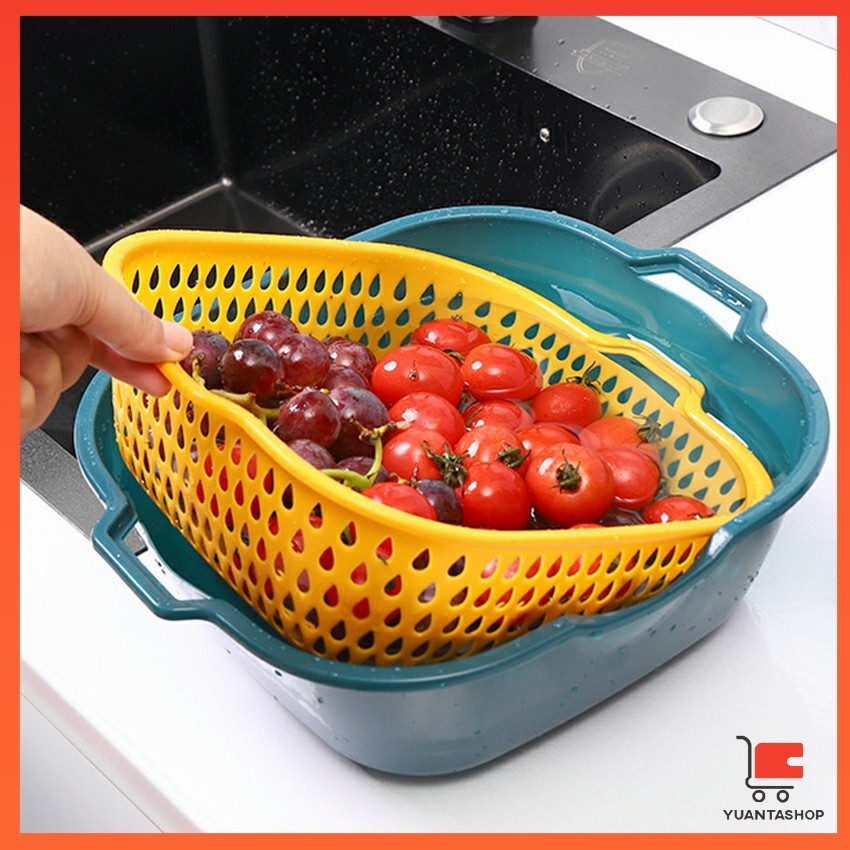 【พร้อมส่ง🚚】UMI ตะกร้าล้างผลไม้ ตะกร้าล้างผัก 2ชั้น  2in1 Basin for washing vegetables