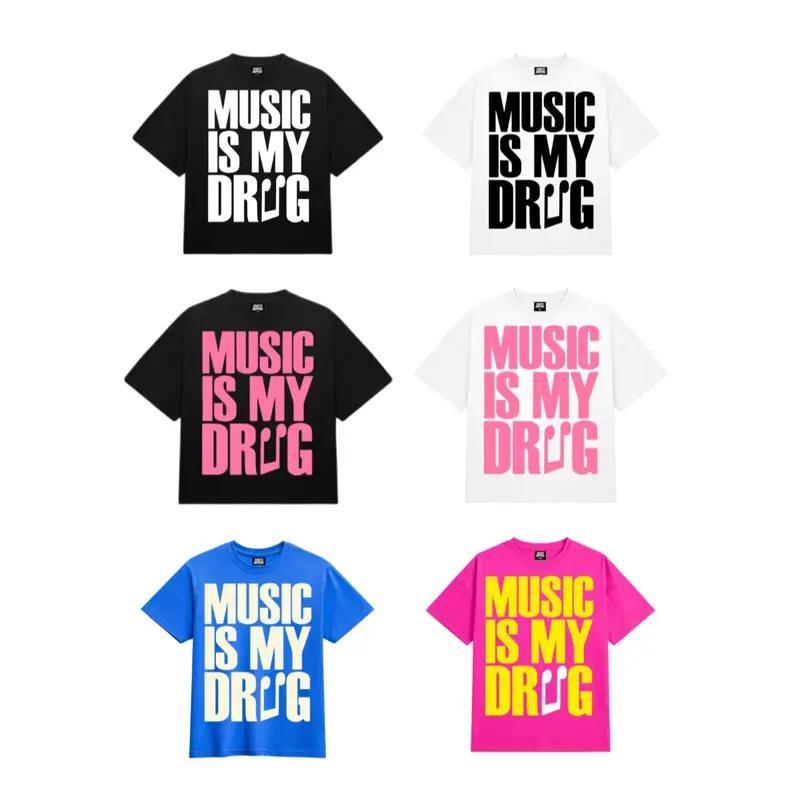 เสื้อยืดคอตตอน พิมพ์คำว่า MUSIC IS MY DRUG ทรง Oversize ไม่ร้อน ใส่ได้ทุกไซส์ ผู้ชาย ผู้หญิง（A41）
