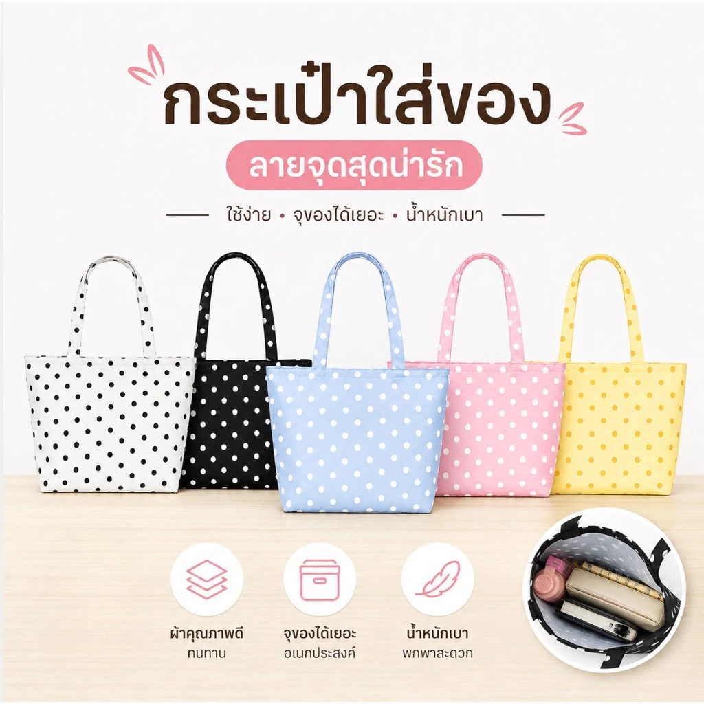 กระเป๋าใส่ของ ลายจุด สุดน่ารัก สีพลาสเทล มาใหม่ พร้อมส่งจากไทย