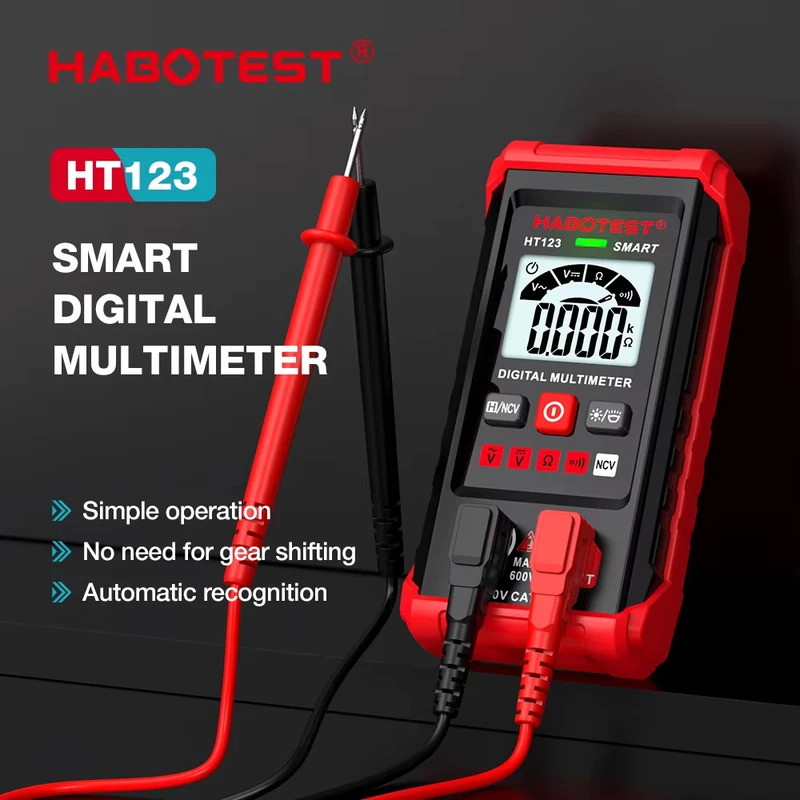 HABOTEST HT123 เครื่องทดสอบการวัดความต้านทานแรงดันไฟฟ้า AC/DC แบบดิจิตอล NCV โวลต์มิเตอร์
