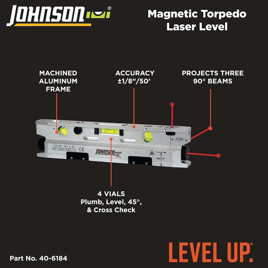 ดีไซน์ปรับระดับได้ Johnson Level & Tool 40-6184 Magnetic Torped Laser Level, Silver & Black, 1 Laser