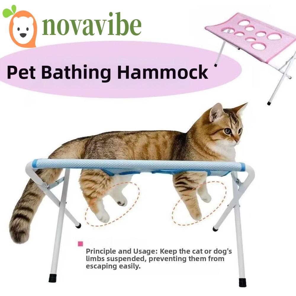 NOVAVIBEIBE ชั้นวางอาบน้ําสัตว์เลี้ยง, เปลญวนซักผ้าแมวป้องกันรอยขีดข่วน, ตาข่ายแห้งเร็วอเนกประสงค์ที่ถอดออกได้เครื่องมือกรูมมิ่งสุนัขขนาดเล็ก Puppy Cat