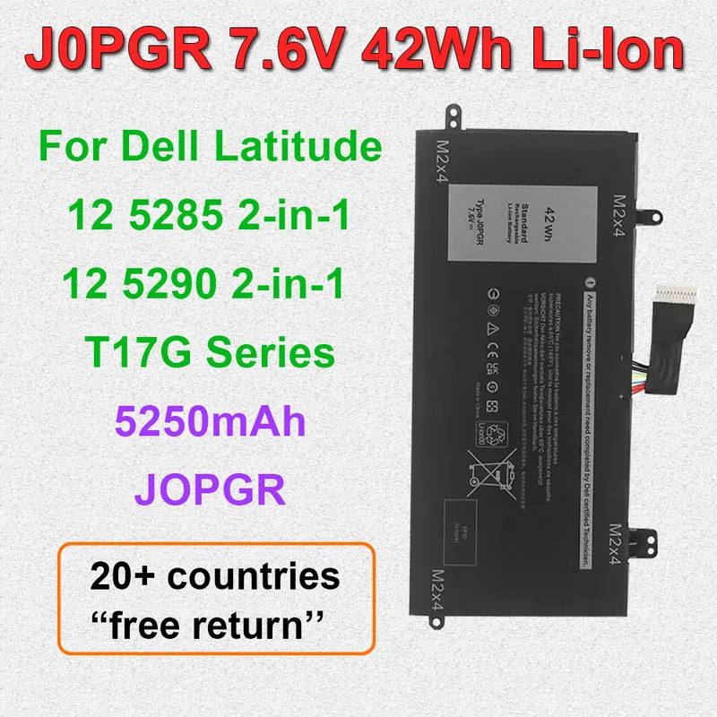 แบตเตอรี่แล็ปท็อปสําหรับ Dell Latitude 12 5285 5290 2-in-1 Series J0PGR JOPGR T17G X16TW 1WND8 7.6V 