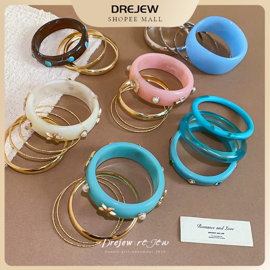 ชุดกำไลข้อมือ 3 ชิ้น เรซินโลหะ สไตล์ทะเล แฟชั่นท่องเที่ยว เคลือบเงา DREJEW