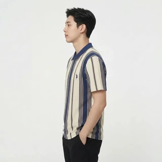 Vertical Stripe Zip Polo Shirt เสื้อโปโลลายทางแนวตั้งผู้ชายคอซิปครึ่งตัวแขนสั้น ผ้าพิกเก้ระบายอากาศ มี4สีคลาสสิก Size M-4XL