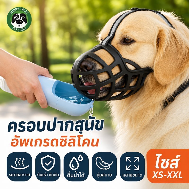 ปลอกปากสุนัข ซิลิโคน ครอบปากสุนัข ระบายอากาศ 360 องศา กันกัด กันเห่า ดื่มน้ำได้ หลายขนาด