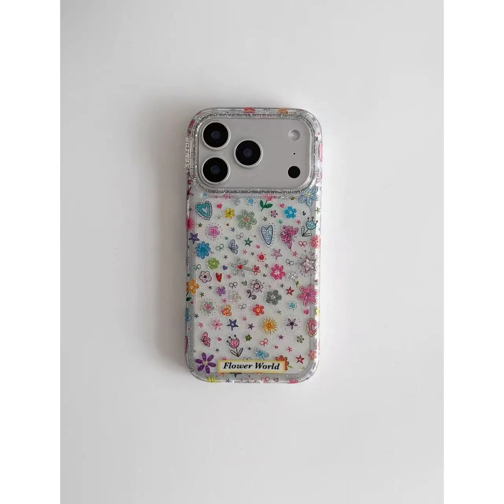 เคสโทรศัพท์ เหมาะสําหรับ iPhone 7 8 X XS XR XSMAX 11 12 13 14 15 16 17 Pro max Plus Air Glitter สีดอกไม้พิมพ์ Shock-proof กันกระแทกกรณีรวมทุกอย่าง 58HT